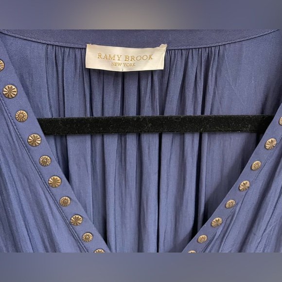 Ramy Brook V - Neck Long Sleeve Blue Dress with Lace and Grommet Accents - Picture 4 of 5